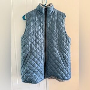 Simply Southern Vest Reversible XL Blue Gray Fuzzy Zip Quilted Gilet Puffer Coat